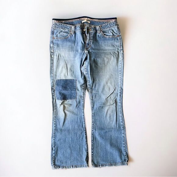 Levi’s Boot Cut 525 Patched Denim Jeans Size L - Picture 1 of 9